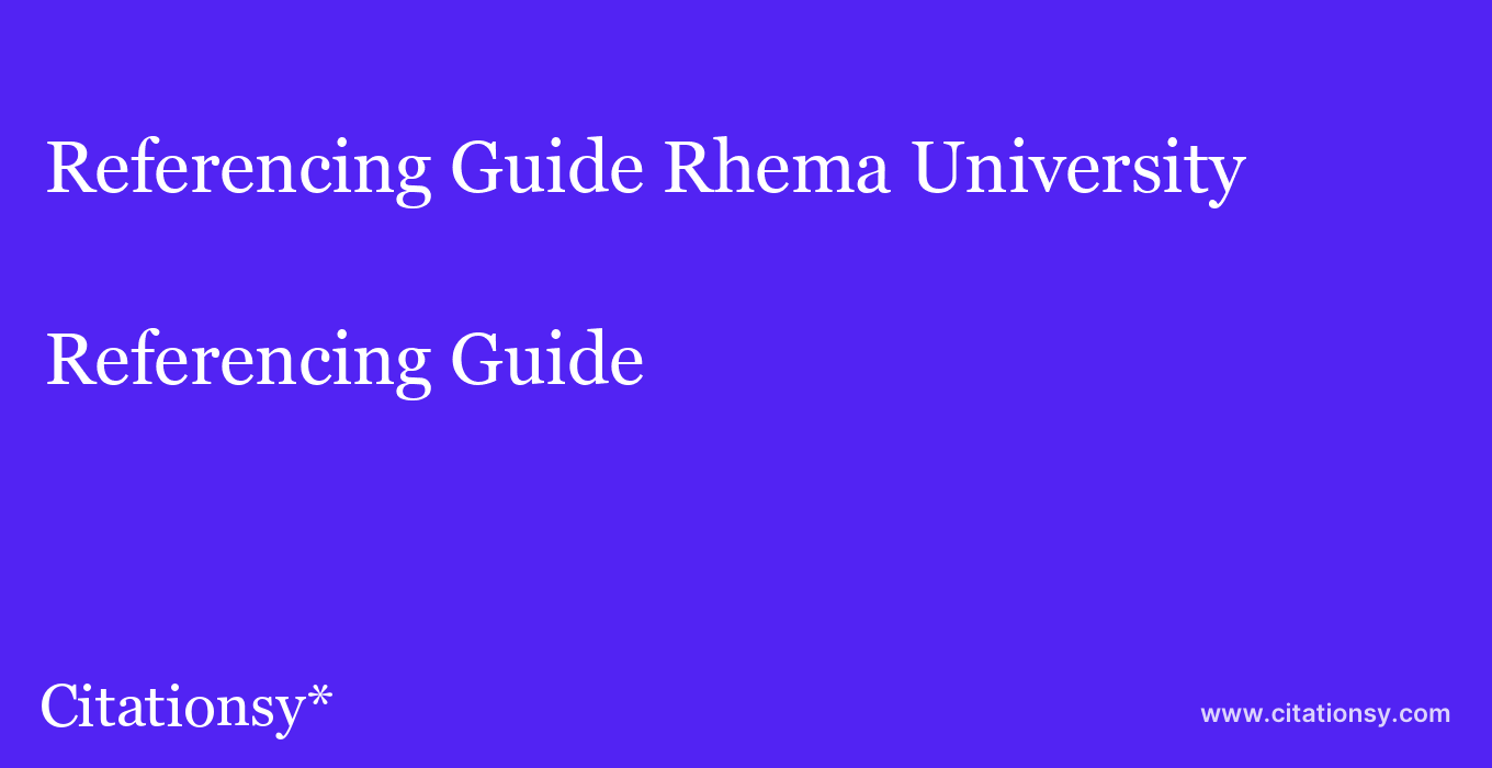 Referencing Guide: Rhema University